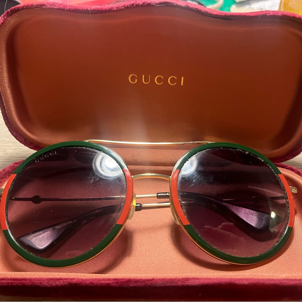 Gucci Round Green & Red Sunglasses, GG0061S